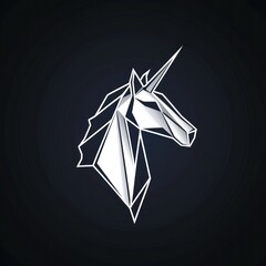 Geometric silver unicorn head profile on dark background. (1)