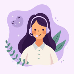 Obraz premium Customer support agent smiling with headset in pastel background, warmth