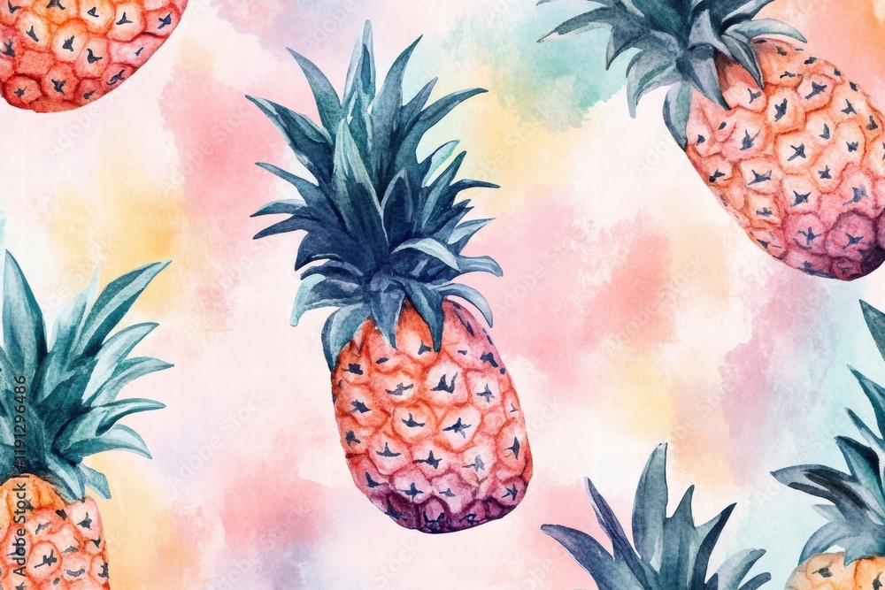 Poster refreshing watercolor pineapple pattern with vibrant colors and lively tropical feel for decorative 
