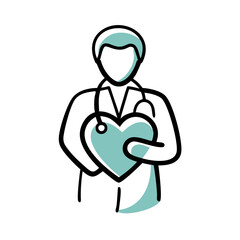 Obraz premium Healthcare professional holding a heart symbol, caring and compassionate design, health and wellness theme, copy space