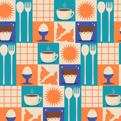 Pattern in retro style on the theme of breakfast