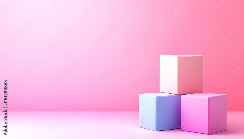Poster three colorful blocks arranged in a playful composition against a soft pink background, perfect for 