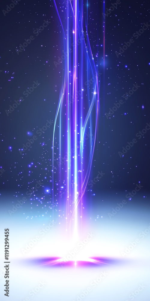 Poster vibrant abstract light beams radiate from a central point, creating a striking visual effect against