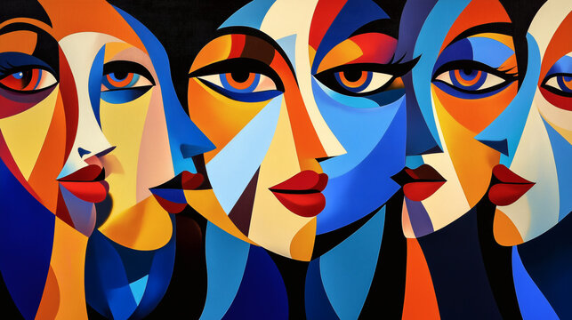 Retrato abstracto multicolor de rostros femeninos