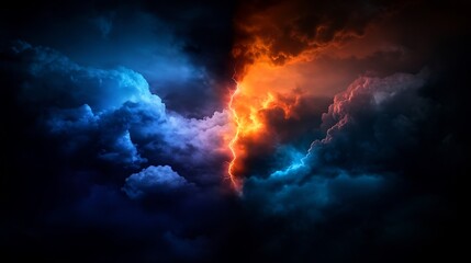 Fototapeta premium Fiery and Icy Storm Clash: A Dramatic Celestial Divide