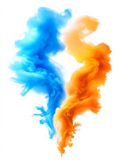 Vivid blue and orange liquid colors swirl and mix, creating an abstract masterpiece of fluid dynamics and artistry.