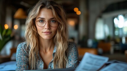 Female Auditor Checking Financial Statements in Modern Workspace