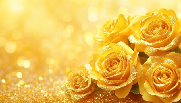 Valentine's day celebration with yellow roses romantic setting banner display beautiful background love concept