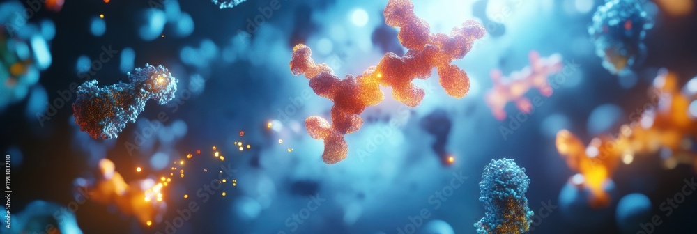 Leinwandbilder visualization of antibodies targeting glowing viruses in a dynamic and vibrant environment of molecu
