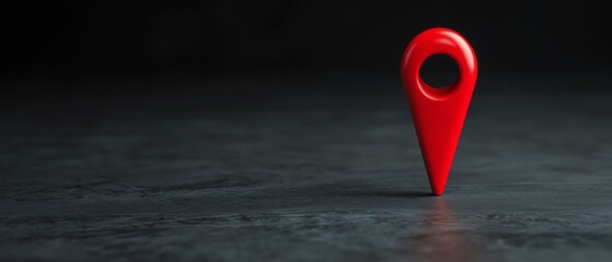 A close-up of a vibrant red location pin set against a dark background, symbolizing navigation and digital map services in a modern context. Ideal for tech and travel themes.