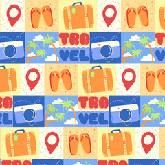 A pattern on the theme of travel and vacations from squares
