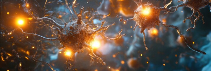 Viruses invading human cells in a dynamic interaction depicting cellular processes and immune responses. Generative AI