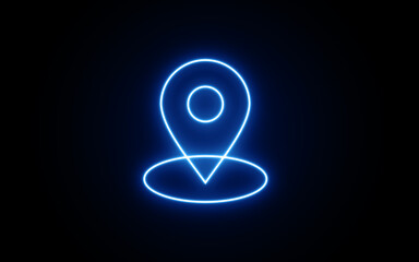 Neon map pin icon. Glowing neon line marker sign, outline pointer pictogram in vivid color. Navigation mark, destination point, location marker, address place.