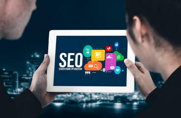 SEO search engine optimization for modish e-commerce and online retail business showing on computer...
