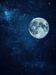 Fototapeta premium Starry night sky over a full moon illuminating constellations in a serene landscape. Generative AI