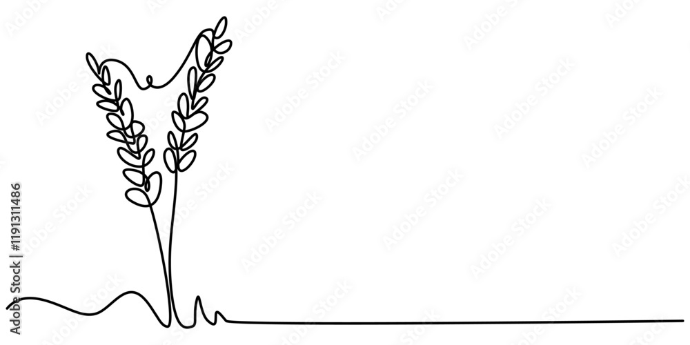 Aufkleber continuous one line drawing of ripe ears of wheat in silhouette on a white background. linear styliz