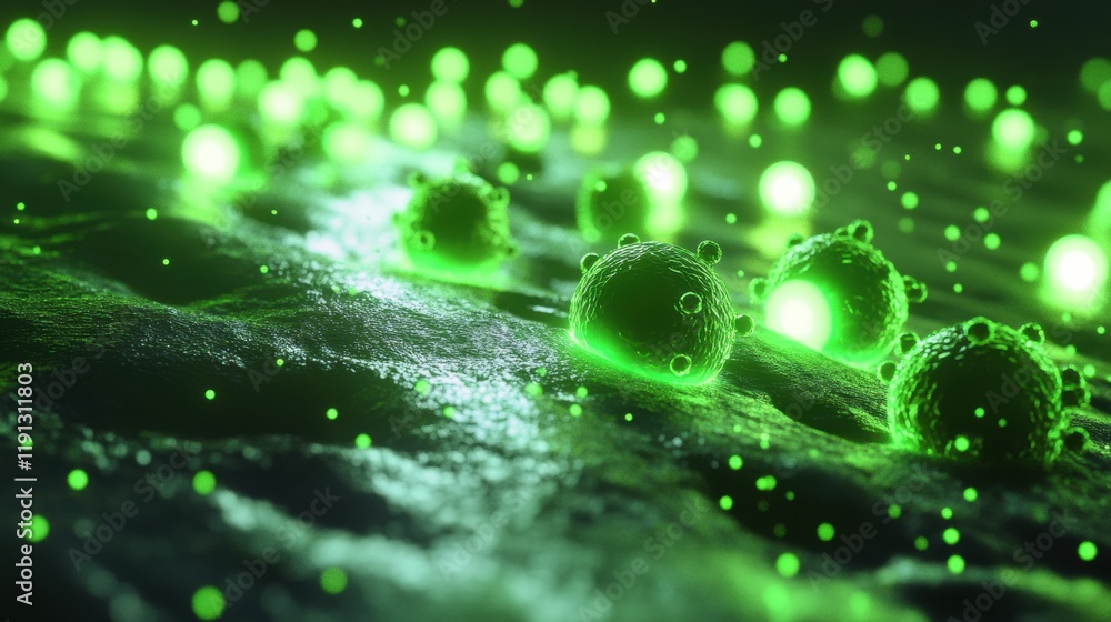 Poster viruses invading and multiplying within host cells under microscopic view in a dark environment. gen