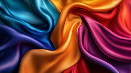 Obraz premium Flowing colorful fabric with smooth and shiny textures in abstract waves