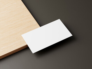 Modern blank business card on wood table mockup