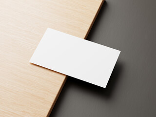 Modern blank business card on wood table mockup