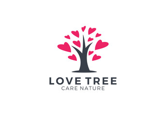 tree with leaf love logo. simple creative care for the environment health vector design concept