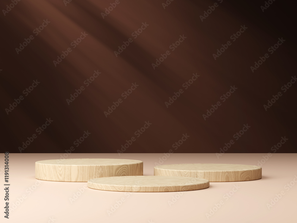 Poster 3d realistic modern style empty beige podium with shadow backdrop on brown background
