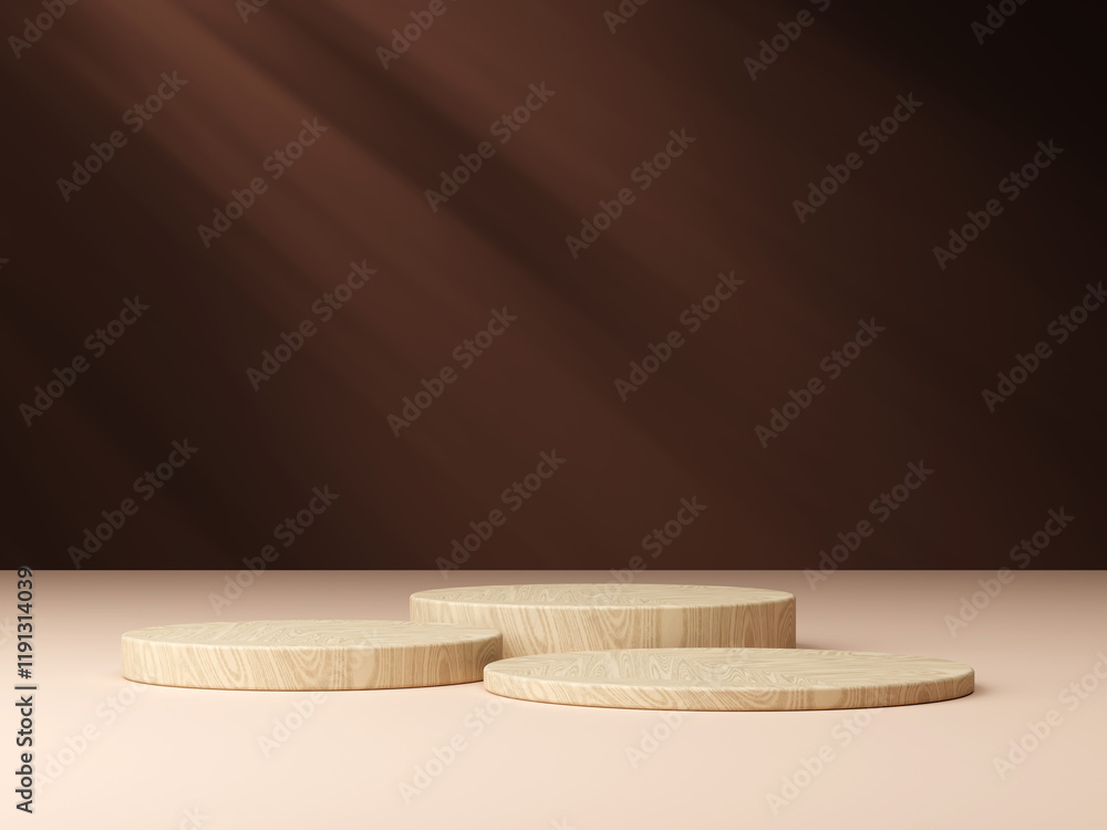 Poster 3d realistic modern style empty beige podium with shadow backdrop on brown background