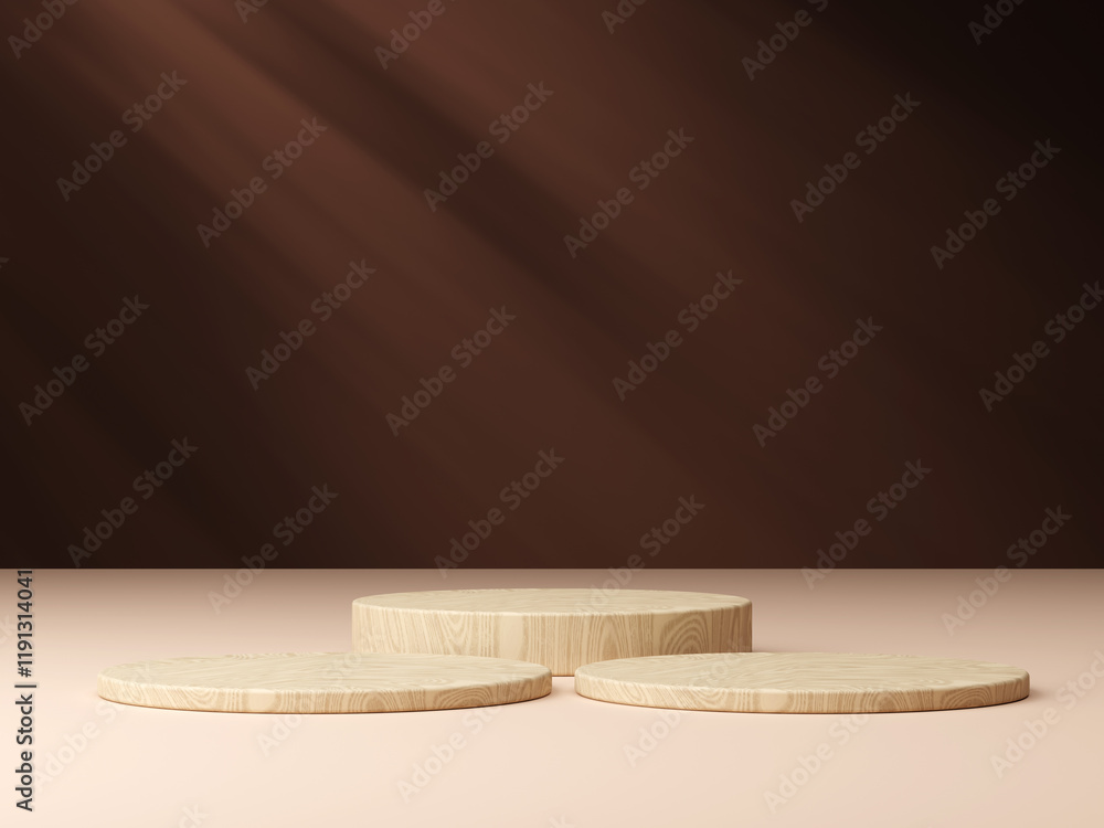 Poster 3d realistic modern style empty beige podium with shadow backdrop on brown background
