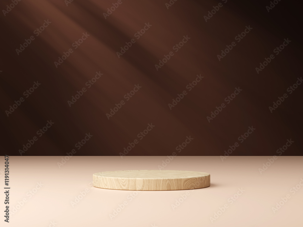 Poster 3d realistic modern style empty beige podium with shadow backdrop on brown background