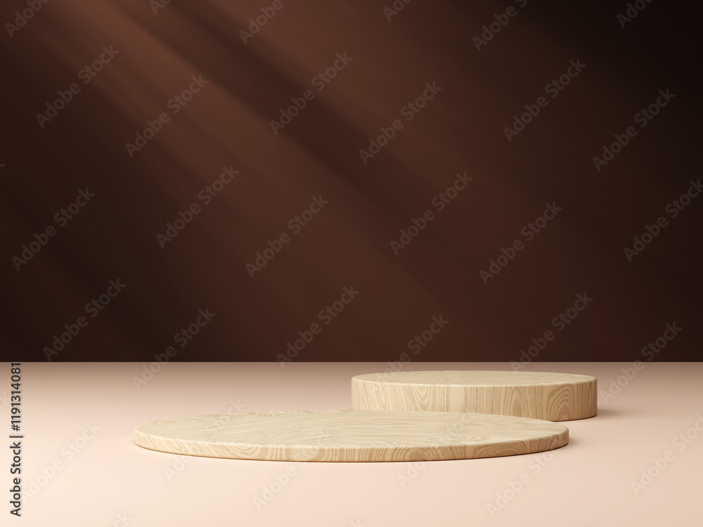 Poster 3d realistic modern style empty beige podium with shadow backdrop on brown background