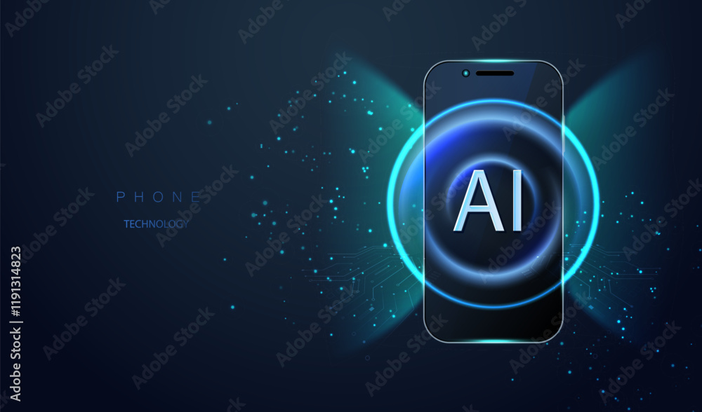 Aufkleber ai mock up smartphone front view with modern neon blue screen. technology game phone, exclusive scre