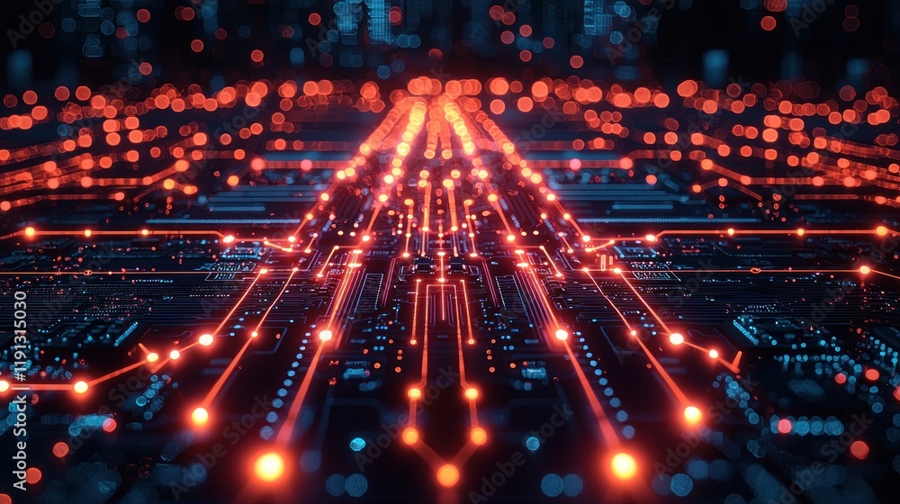 Aufkleber abstract digital network: glowing circuitry and data flow