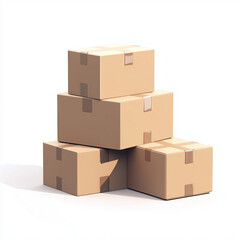 4 cardboard boxes stacked on top of each other, white background