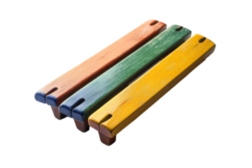 Colorful wooden bars used in music education for children in a classroom setting