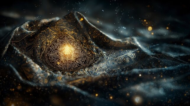Sacred yantra ha thao five rows yant spiritual realm digital art mystical environment close-up divine symbolism