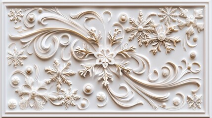 Obraz premium Elegant Winter Theme Ornamental Design Featuring Intricate Floral and Snowflake Patterns for Decor