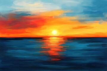 Obraz premium Vibrant sunset over calm ocean waters