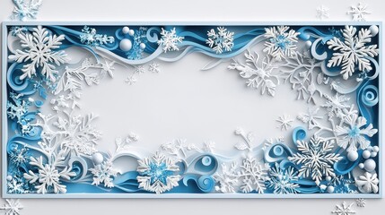 Festive Winter Wonderland Border Design with Icy Snowflakes and Elegant Blue Accents