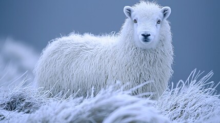 Fototapeta premium Sheep in snowy landscape predicting winter weather patterns near mountain range