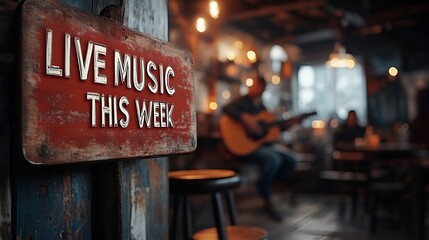 Sign that reads “LIVE MUSIC THIS WEEK” - bar - pub - club - theme night - weekly announcement - band planning - performance schedule 