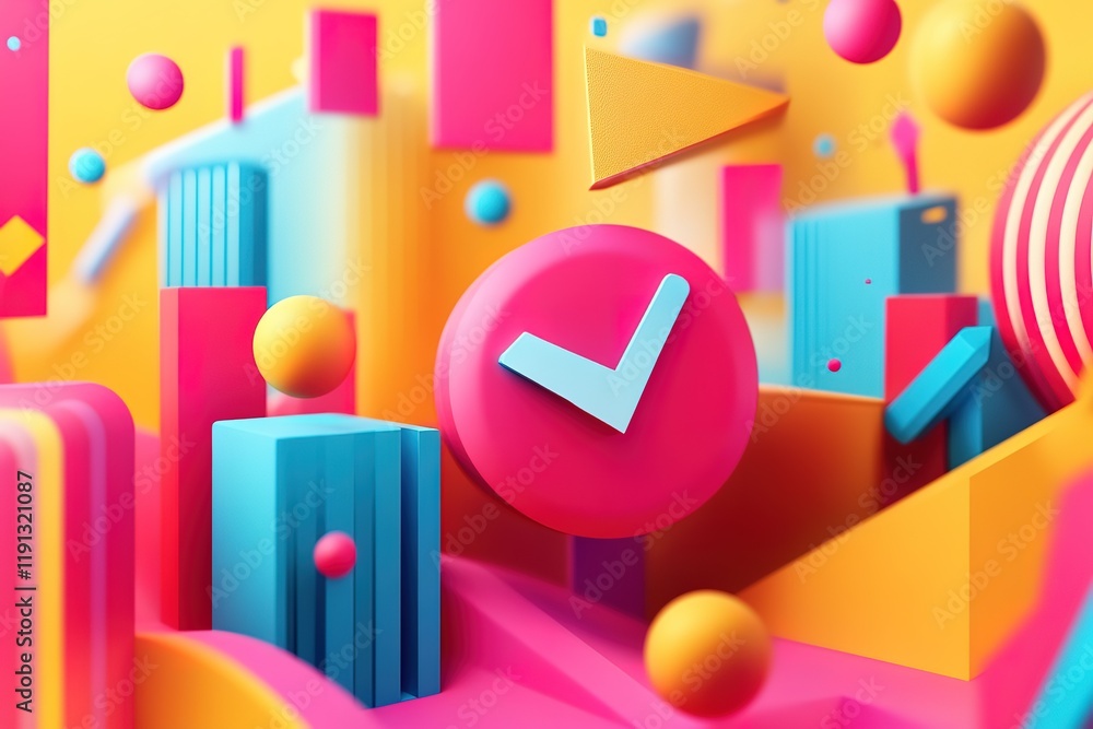 Poster abstract 3d shapes and checkmark design