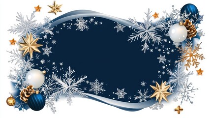 Ornamental Winter Border with Snowflakes and Christmas Decor Elements for Holiday Design Projects