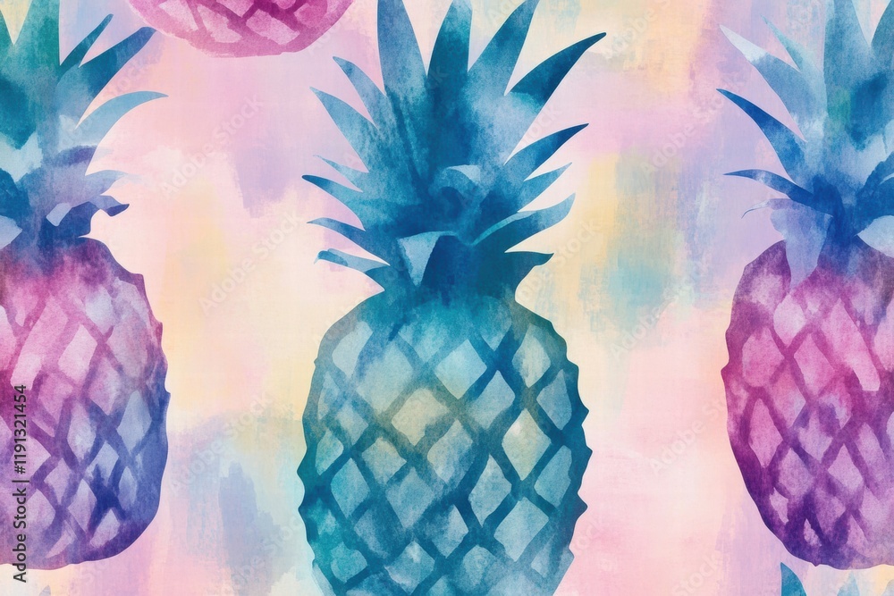 Poster bright watercolor pineapple pattern featuring vibrant colors and playful design elements for tropica