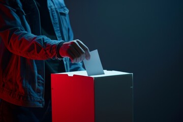 Person Casting a Vote into a Voting Urn with Dramatic Lighting