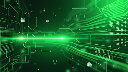 Futuristic Green Digital Landscape: Abstract Grid of Connections, Modern Technology-Inspired Background with Bright Green Glow, Dynamic Network Visualization for Tech and Innovation Background.