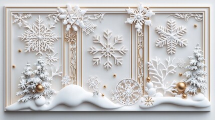 Elegant Winter Theme with Snowy Borders and Decorative Frames for Festive Designs and Backgrounds
