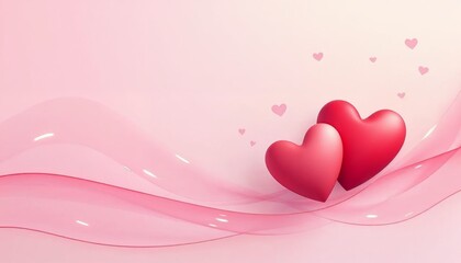 Glossy Valentine Hearts with Flowing Pink Waves Design for Romantic Messages