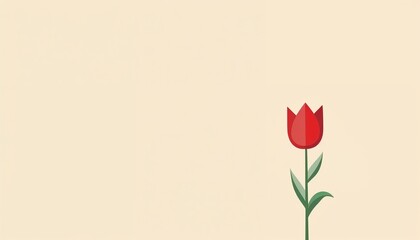 Minimalist Red Tulip Design on Soft Yellow Background with Copy Space