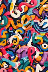 Obraz premium Dynamic and Vivacious Jazzy Font: A Colorful Celebration of Music and Art Through Playful Letterforms