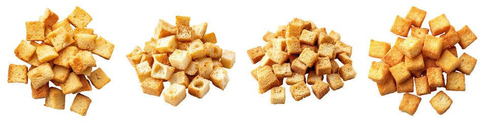 Croutons isolated on transparent background, Set of